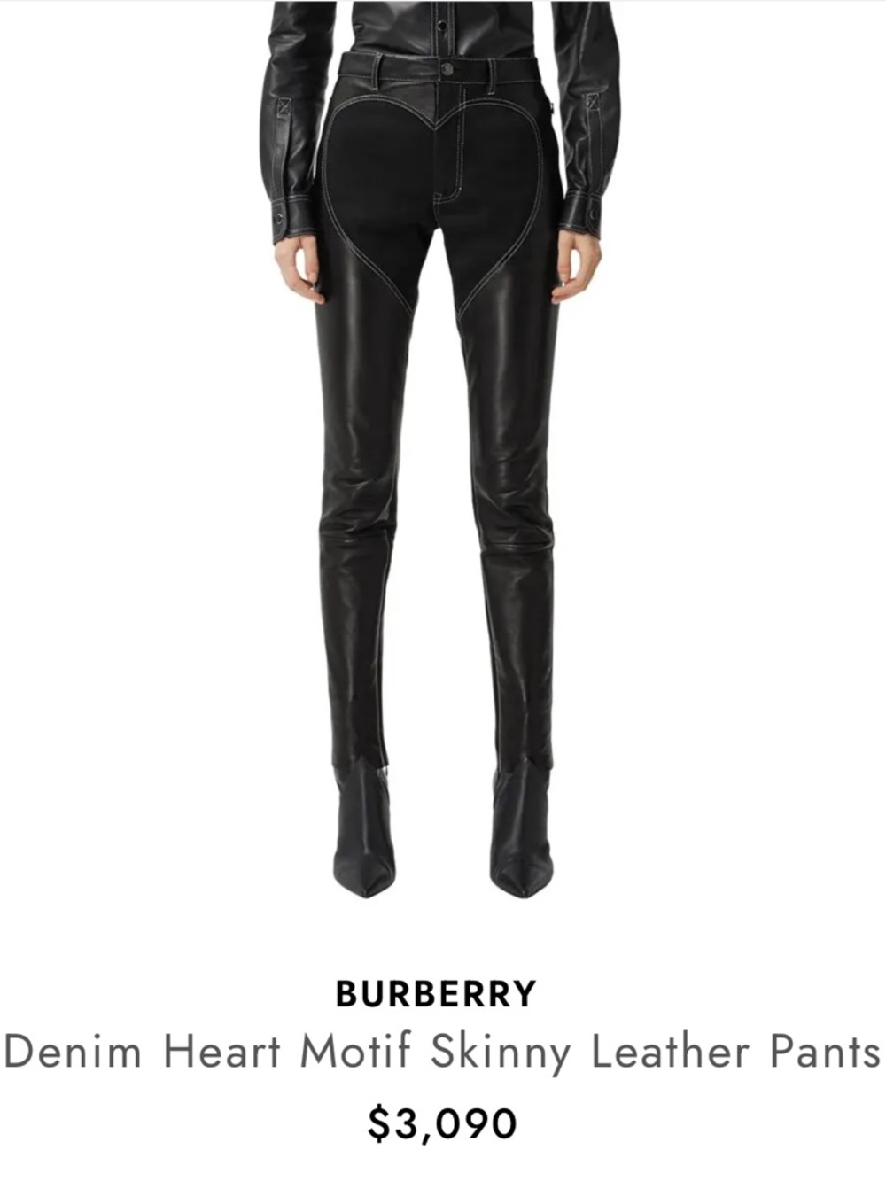 Burberry Black Denim Skinny Leather Pants with Heart Motif jeans Sz 4 - Picture 2 of 3